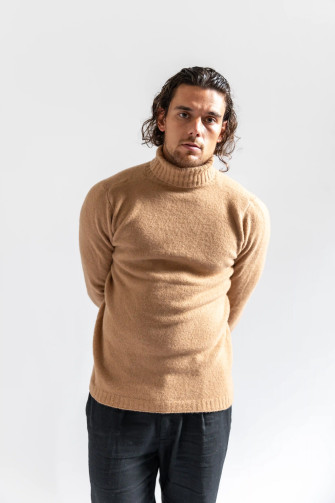 Camel men's virgin wool cyclist neck sweater