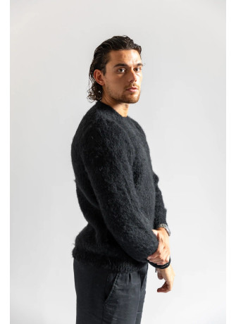 copy of Solid color crew-neck sweater in brushed kid mohair