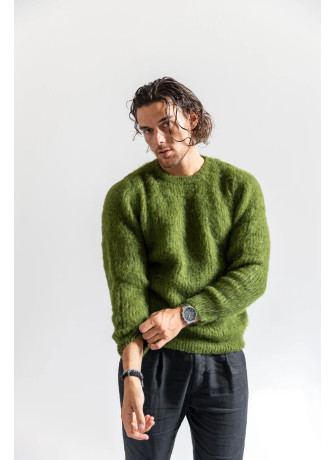 copy of Solid color crew-neck sweater in brushed kid mohair