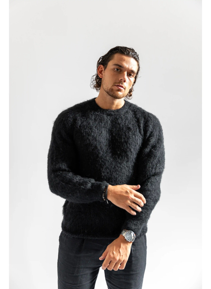 copy of Solid color crew-neck sweater in brushed kid mohair