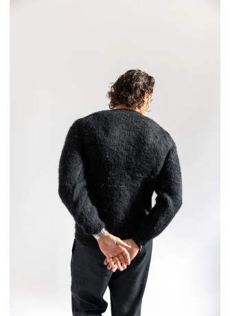 copy of Solid color crew-neck sweater in brushed kid mohair