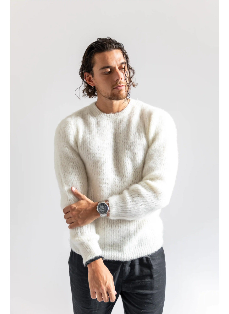 copy of Solid color crew-neck sweater in brushed kid mohair