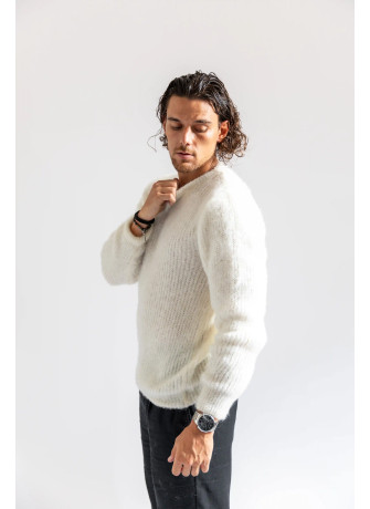 copy of Solid color crew-neck sweater in brushed kid mohair