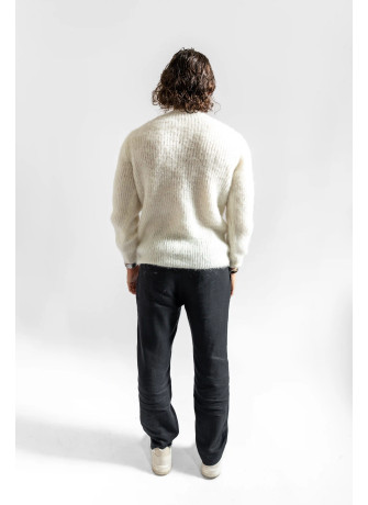 copy of Solid color crew-neck sweater in brushed kid mohair