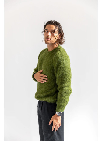 copy of Solid color crew-neck sweater in brushed kid mohair