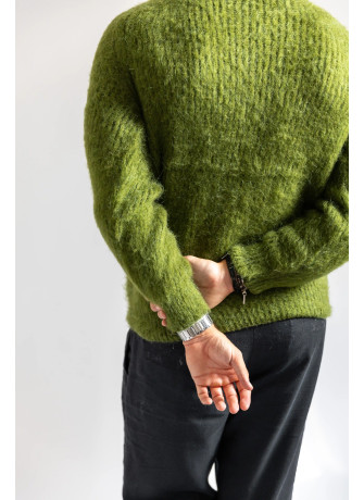 copy of Solid color crew-neck sweater in brushed kid mohair