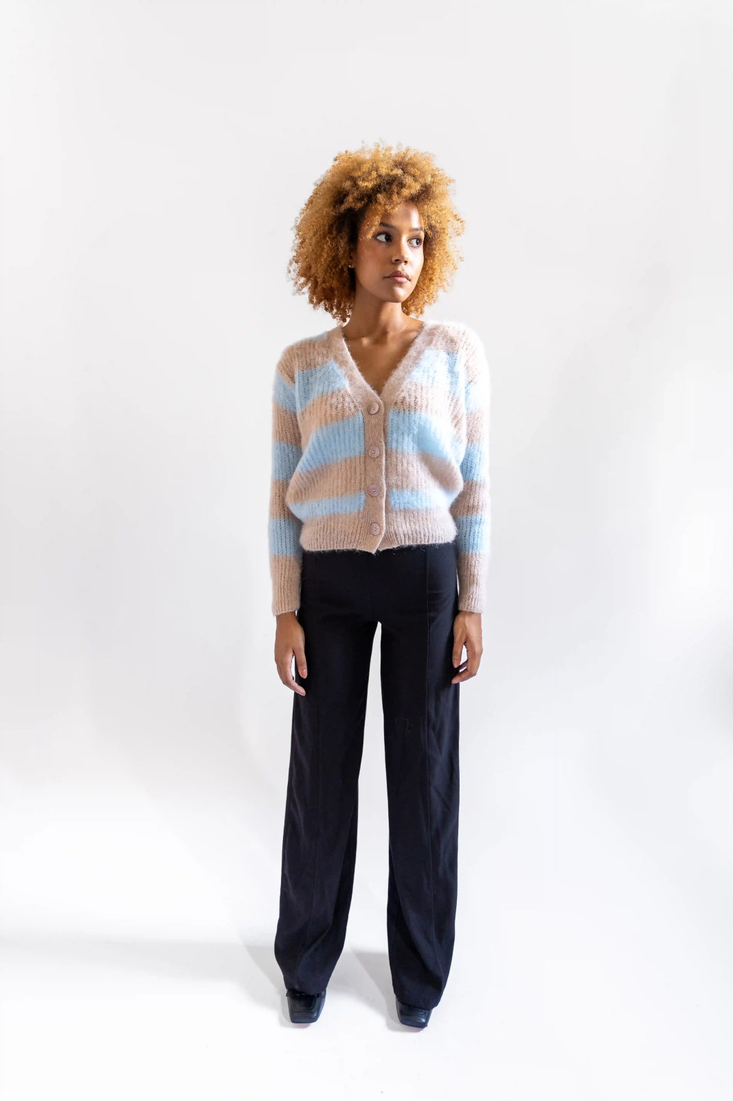 Short striped cardigan in...