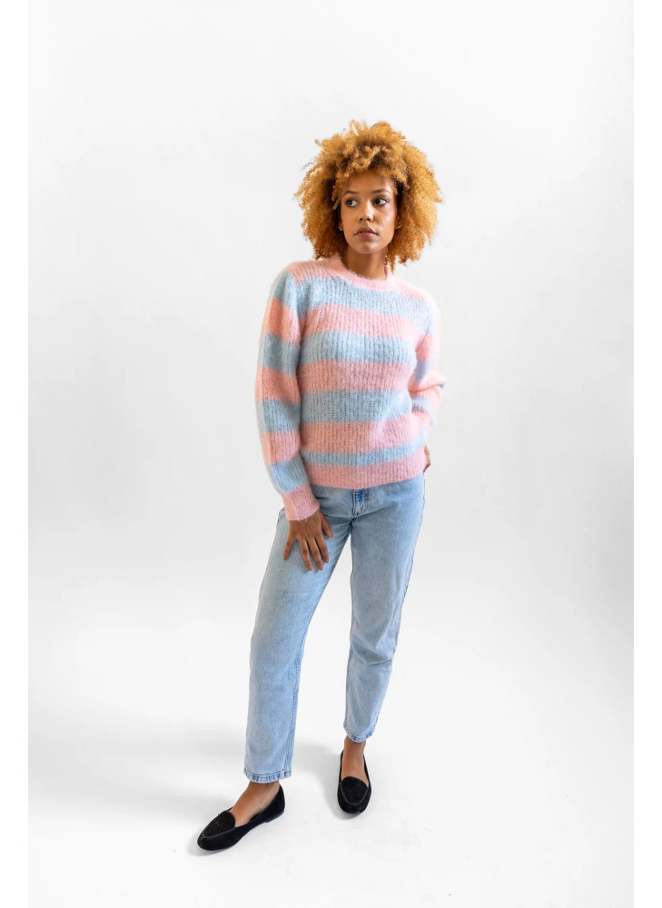 copy of Striped crew-neck sweater in brushed kid mohair