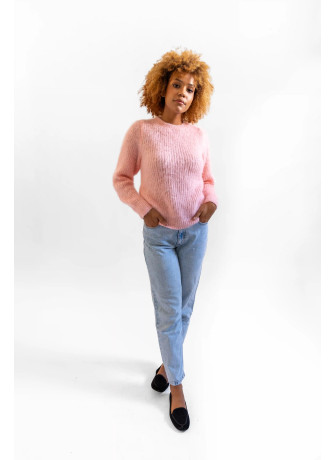 copy of Solid color crew-neck sweater in brushed kid mohair