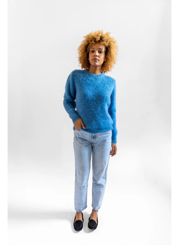 copy of Solid color crew-neck sweater in brushed kid mohair