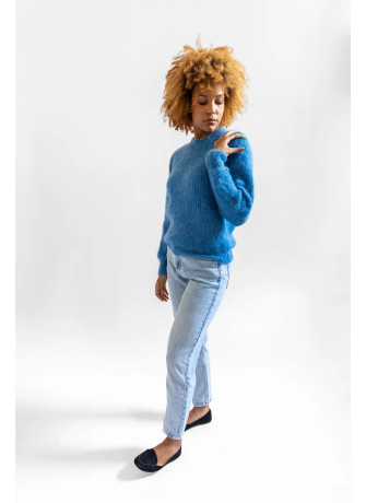 copy of Solid color crew-neck sweater in brushed kid mohair