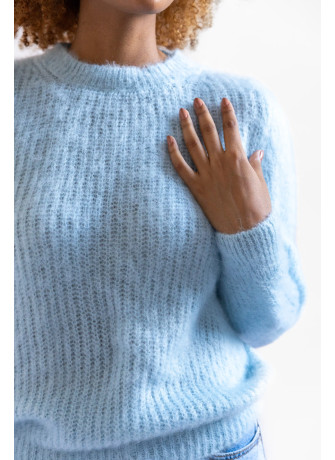 copy of Solid color crew-neck sweater in brushed kid mohair