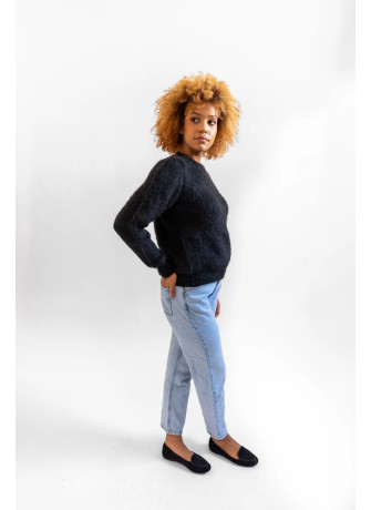 copy of Solid color crew-neck sweater in brushed kid mohair