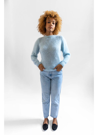 copy of Solid color crew-neck sweater in brushed kid mohair