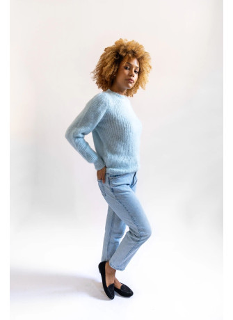 copy of Solid color crew-neck sweater in brushed kid mohair