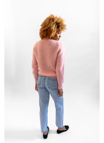 copy of Solid color crew-neck sweater in brushed kid mohair