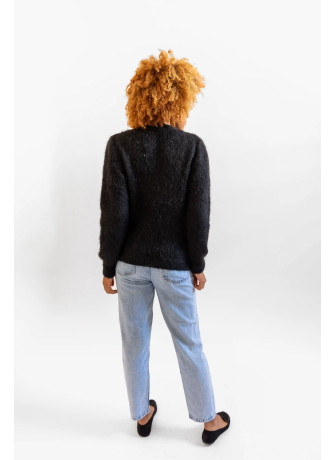 copy of Solid color crew-neck sweater in brushed kid mohair