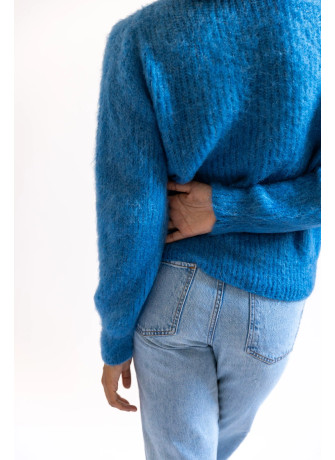 copy of Solid color crew-neck sweater in brushed kid mohair