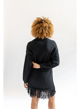 Cappotto in maglia con frange color nero