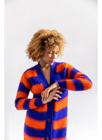 Cardigan in kid mohair color arancio viola