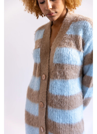 Cardigan in kid mohair color cammello e cielo