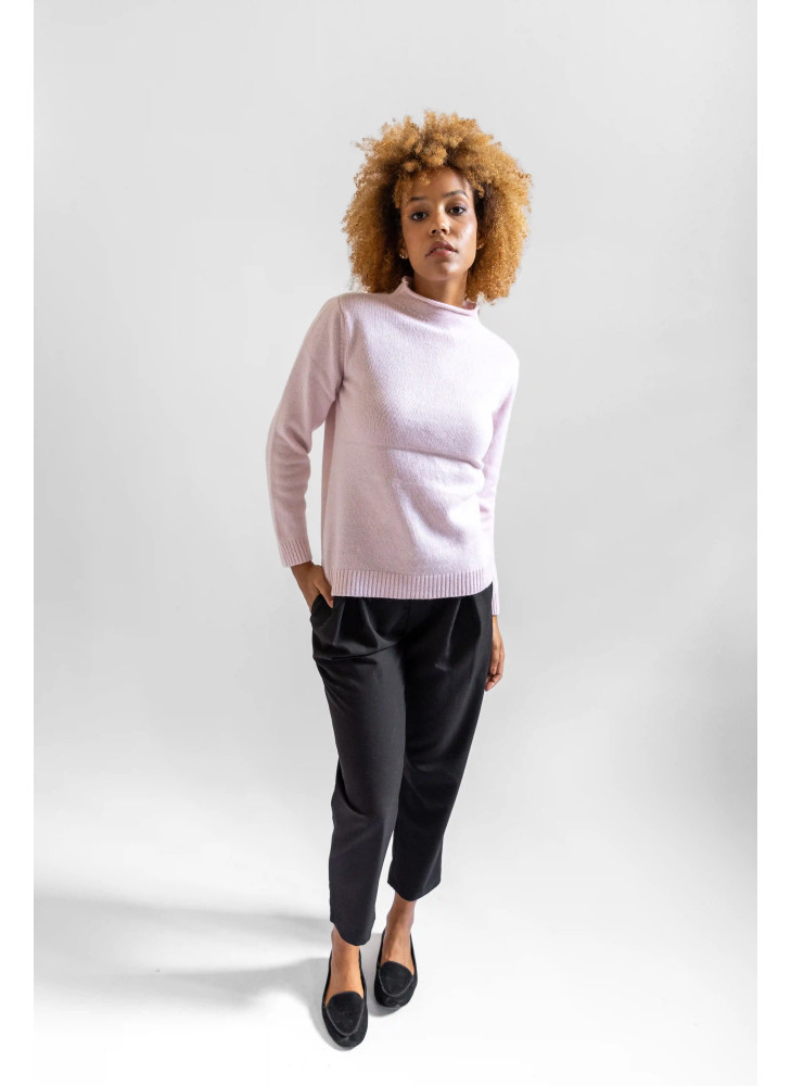 Maglia collo caminetto lana e cashmere color rosa