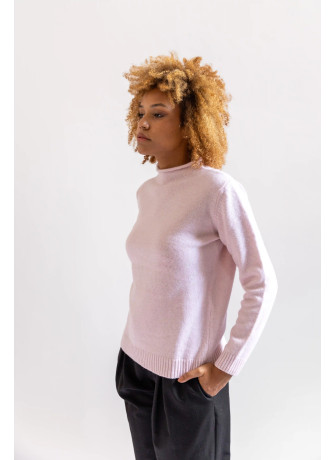 Maglia collo caminetto lana e cashmere color rosa