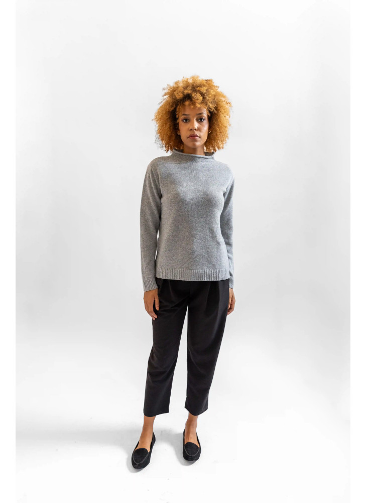 Maglia collo caminetto lana e cashmere color grigio