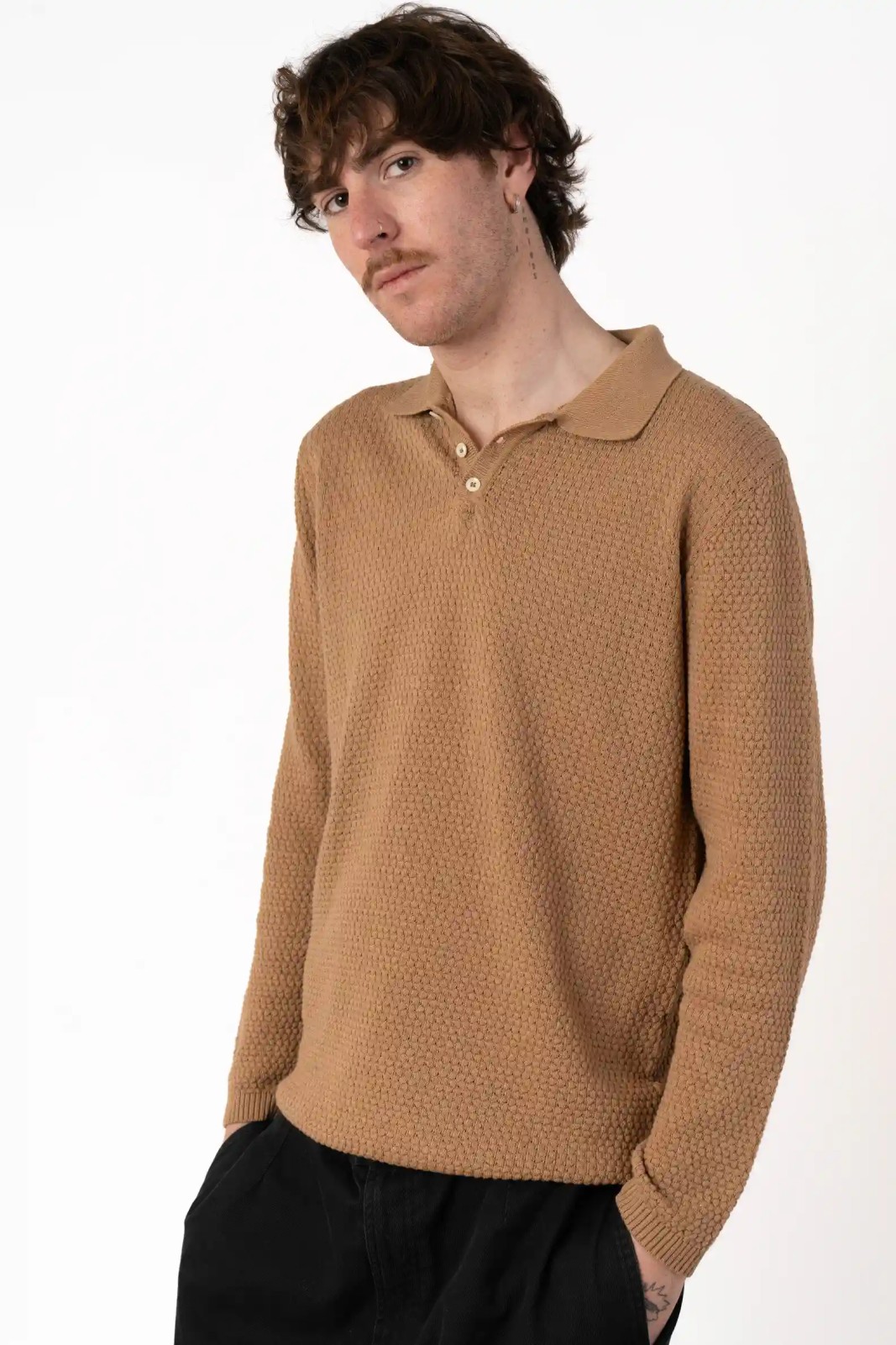 Long sleeve honeycomb polo...