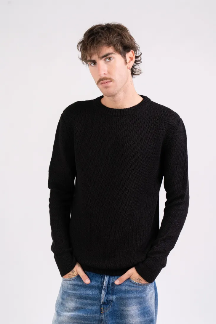 Maglia girocollo chicco di riso 100% lana merinos color militare