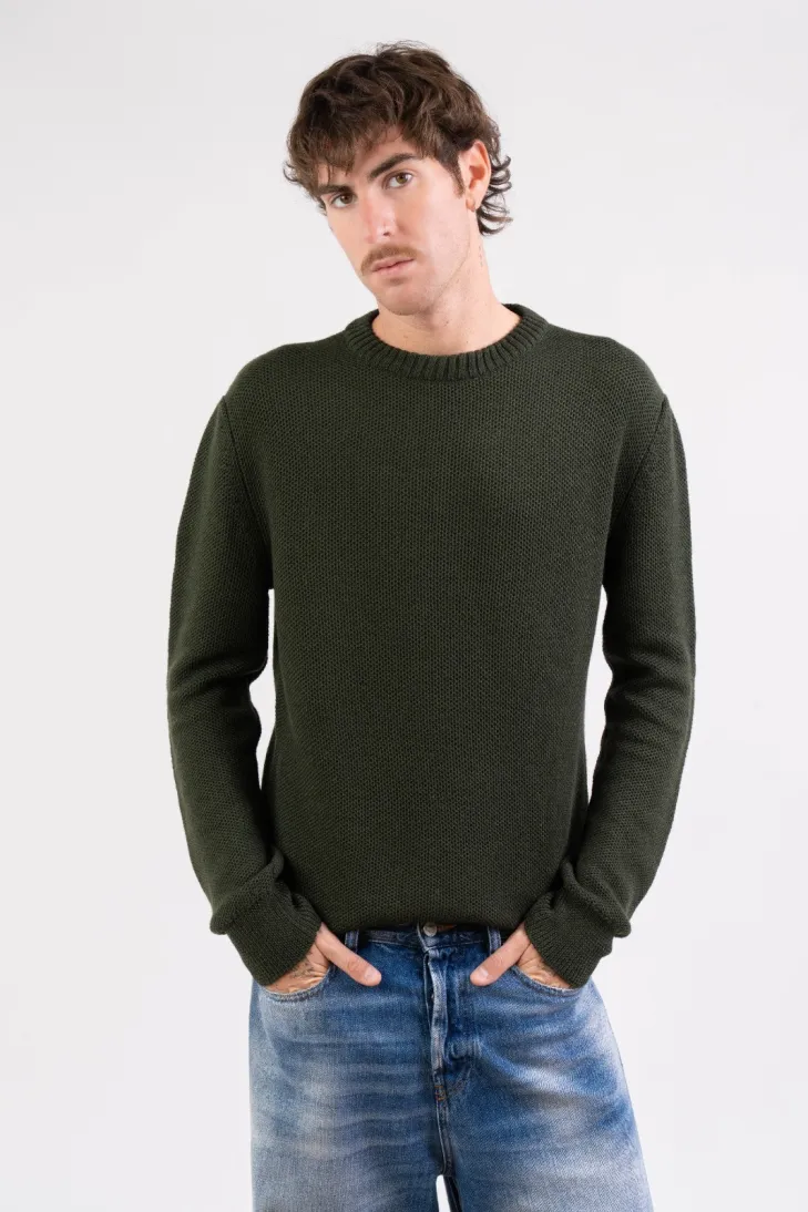 Maglia girocollo chicco di riso 100% lana merinos color nero