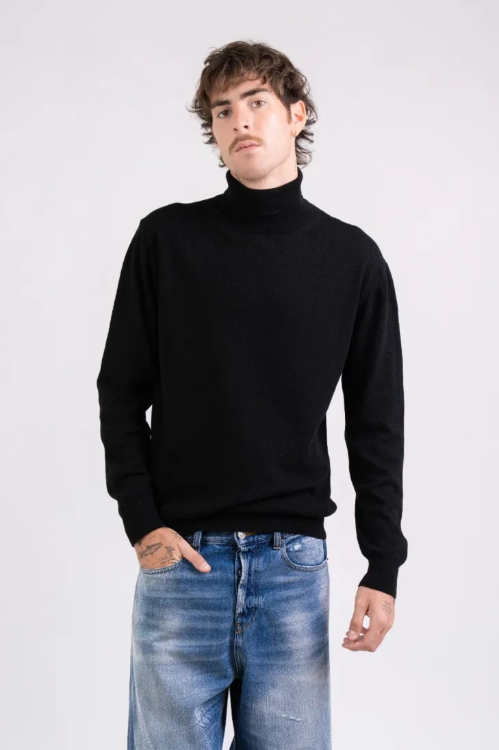 Maglia collo alto in cashmere blend nero