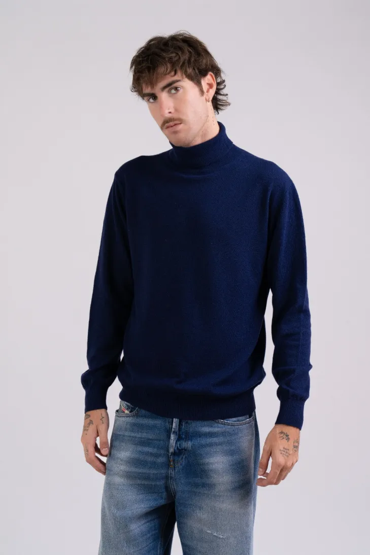 Maglia collo alto in cashmere blend blu