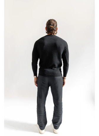 Crew-neck sweater with saddle sleeve and external stitching for men