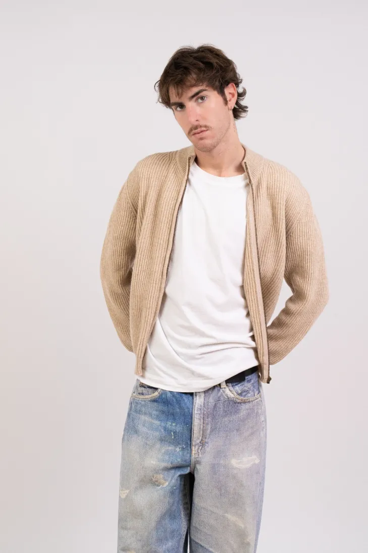 Giacca collo alto a maglia inglese verde