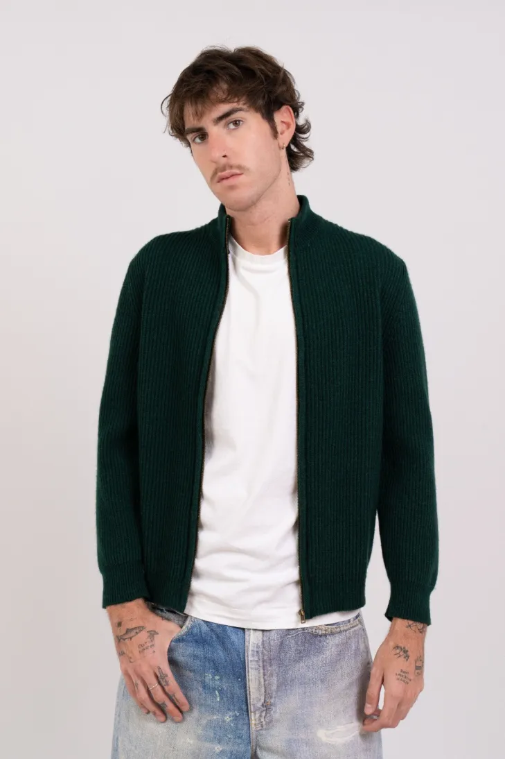 Giacca collo alto a maglia inglese sabbia