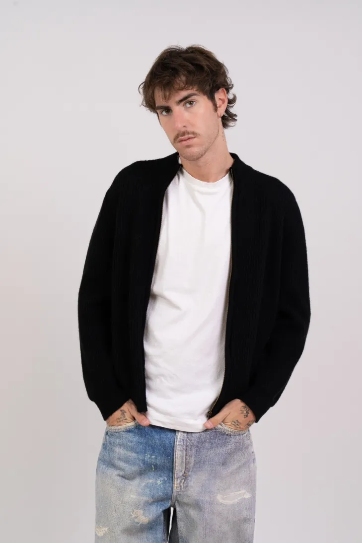 Giacca collo alto a maglia inglese bordeaux