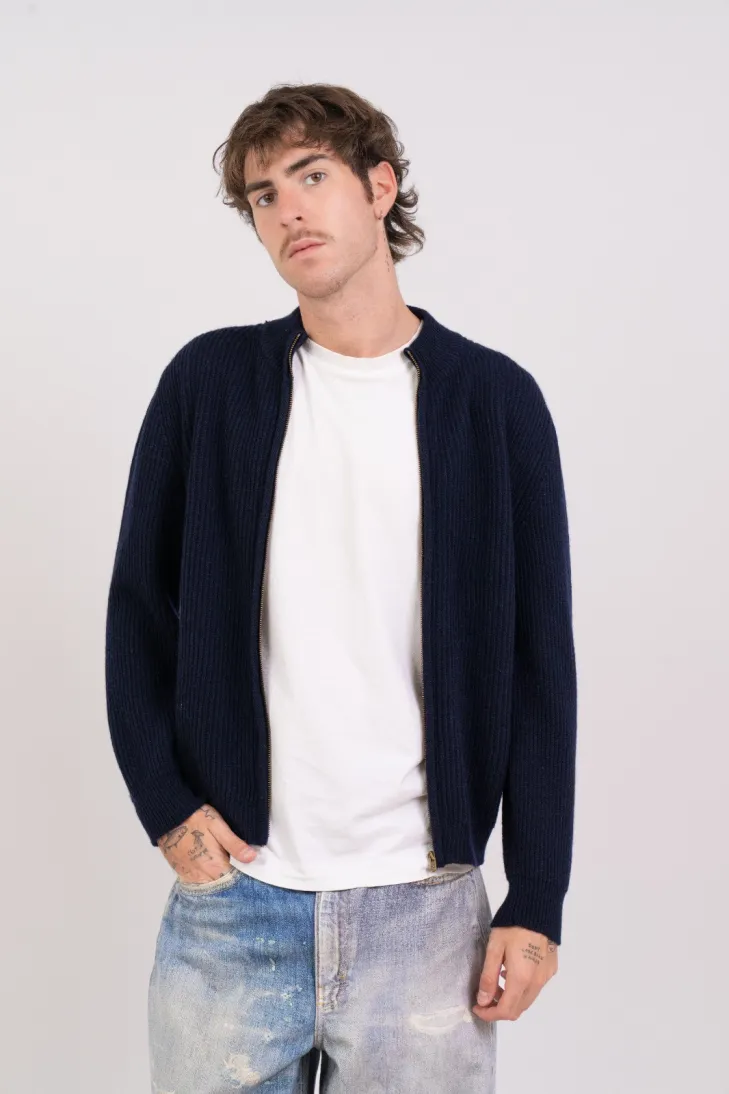 Burgundy high-neck ribbed knit jacket