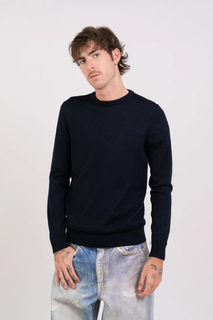 Maglia girocollo 100% lana merinos blu navy