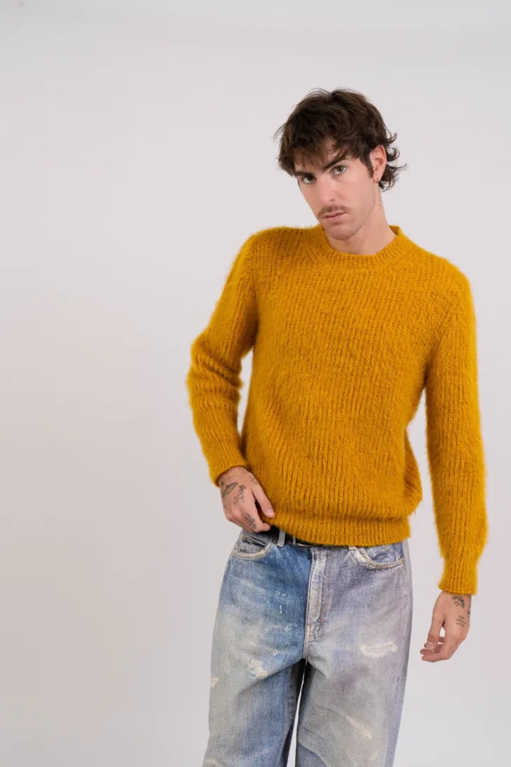 Maglia girocollo in tinta unita in kid mohair color lime