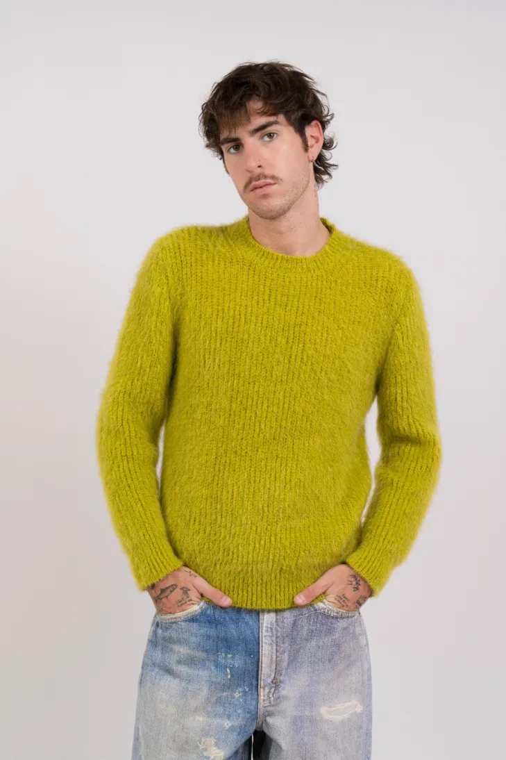 Maglia girocollo in tinta unita in kid mohair color sabbia