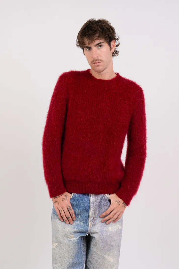 Maglia girocollo in tinta unita in kid mohair color sabbia