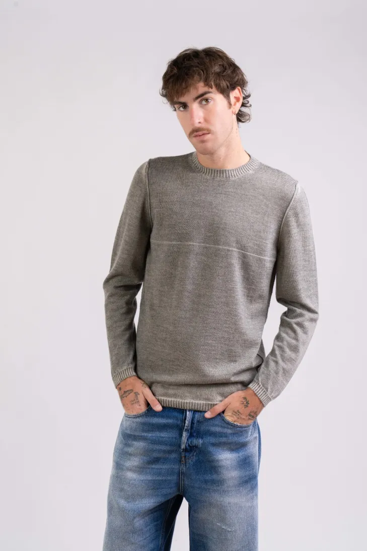 Maglia girocollo 100% lana merinos tinto freddo color grigio