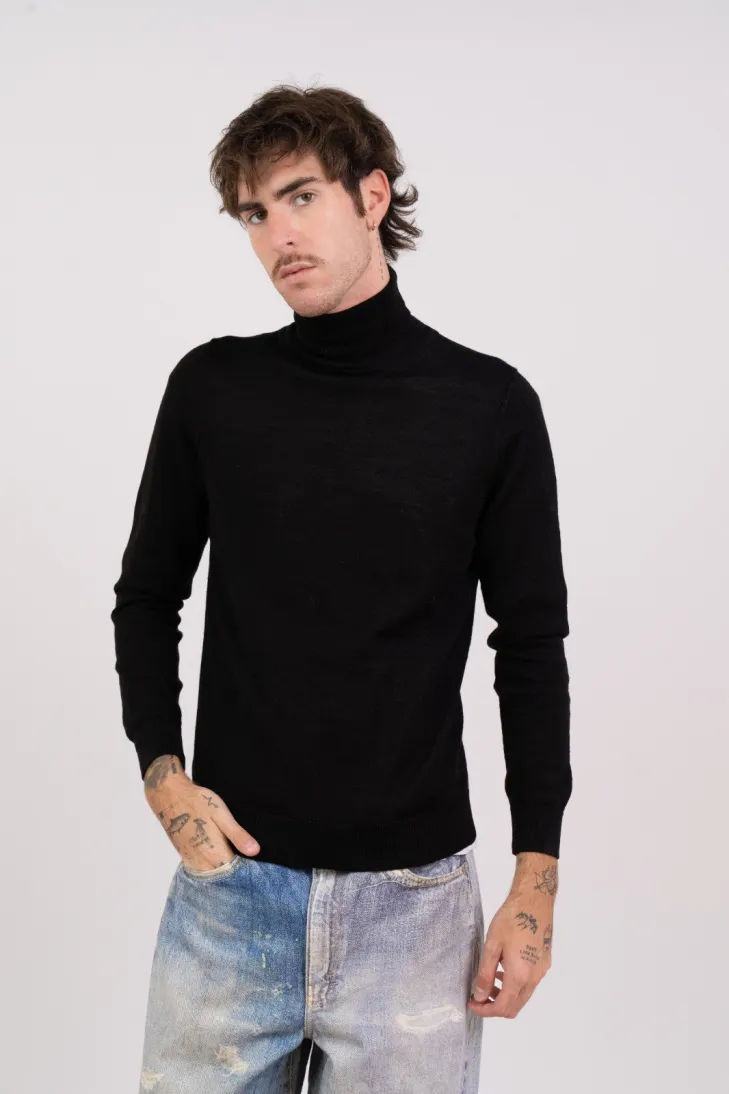 Maglia collo alto 100% lana merinos nero
