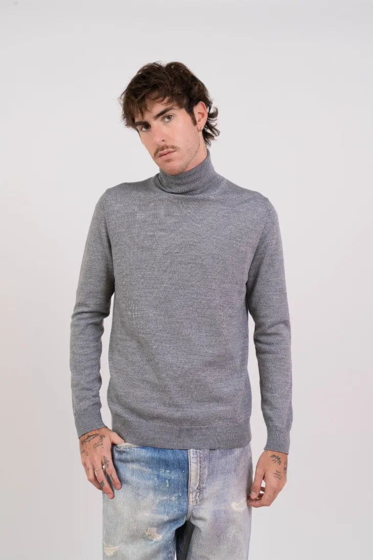 Maglia collo alto 100% lana merinos grigio