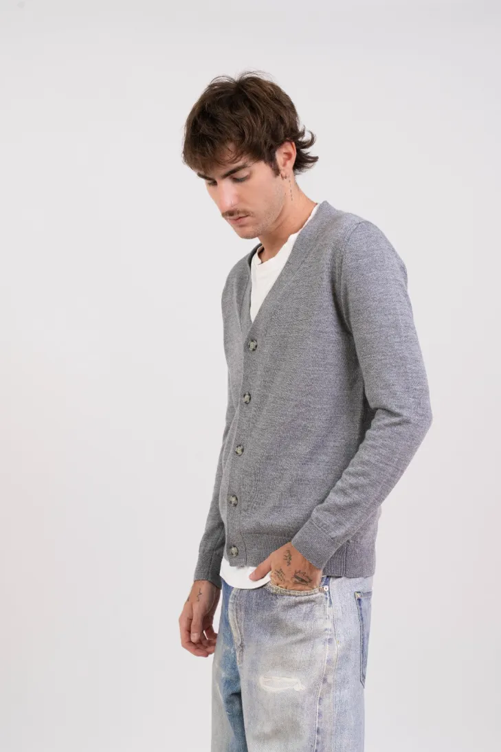 Cardigan con bottoni 100% lana merinos grigio