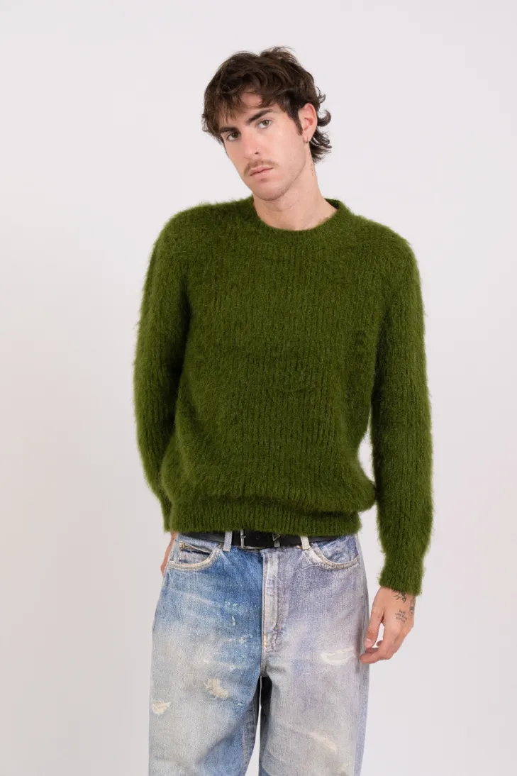 Maglia girocollo in tinta unita in kid mohair color panna