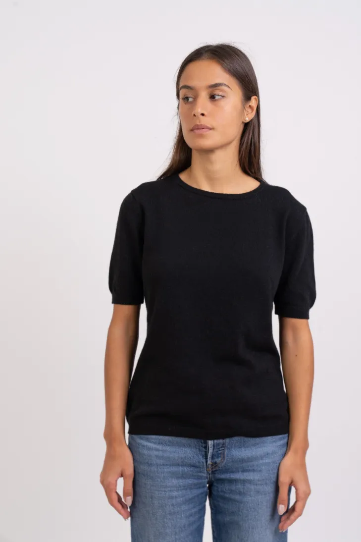 Maglia maniche corte misto cashmere nera