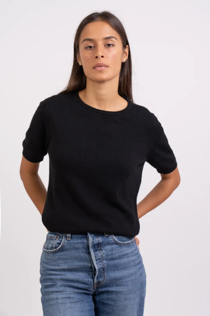 Maglia maniche corte misto cashmere bordeaux