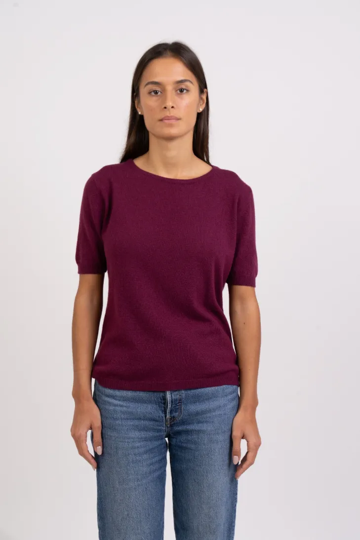 Maglia maniche corte misto cashmere bordeaux